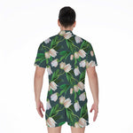 White Tulip Pattern Print Men's Rompers