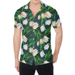 White Tulip Pattern Print Men's Shirt