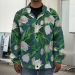 White Tulip Pattern Print Men's Shirt Jacket