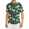 White Tulip Pattern Print Men's Short Sleeve Rash Guard