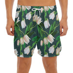 White Tulip Pattern Print Men's Split Running Shorts