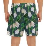 White Tulip Pattern Print Men's Split Running Shorts