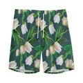 White Tulip Pattern Print Men's Athletic Shorts