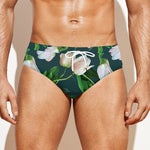 White Tulip Pattern Print Men's Swim Briefs