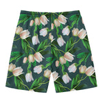 White Tulip Pattern Print Men's Swim Trunks