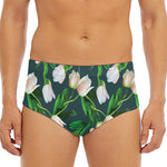 White Tulip Pattern Print Men's Triangle Swim Briefs
