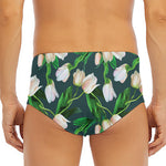 White Tulip Pattern Print Men's Triangle Swim Briefs