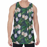 White Tulip Pattern Print Men's Velvet Tank Top