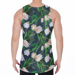 White Tulip Pattern Print Men's Velvet Tank Top