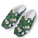 White Tulip Pattern Print Mesh Casual Shoes