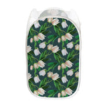 White Tulip Pattern Print Mesh Laundry Hamper