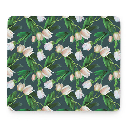 White Tulip Pattern Print Mouse Pad