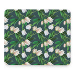White Tulip Pattern Print Mouse Pad