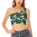 White Tulip Pattern Print One Shoulder Crop Top