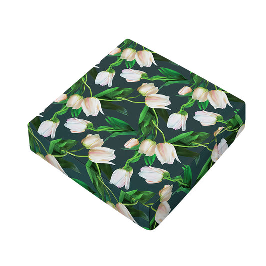 White Tulip Pattern Print Outdoor Seat Cushion Cover