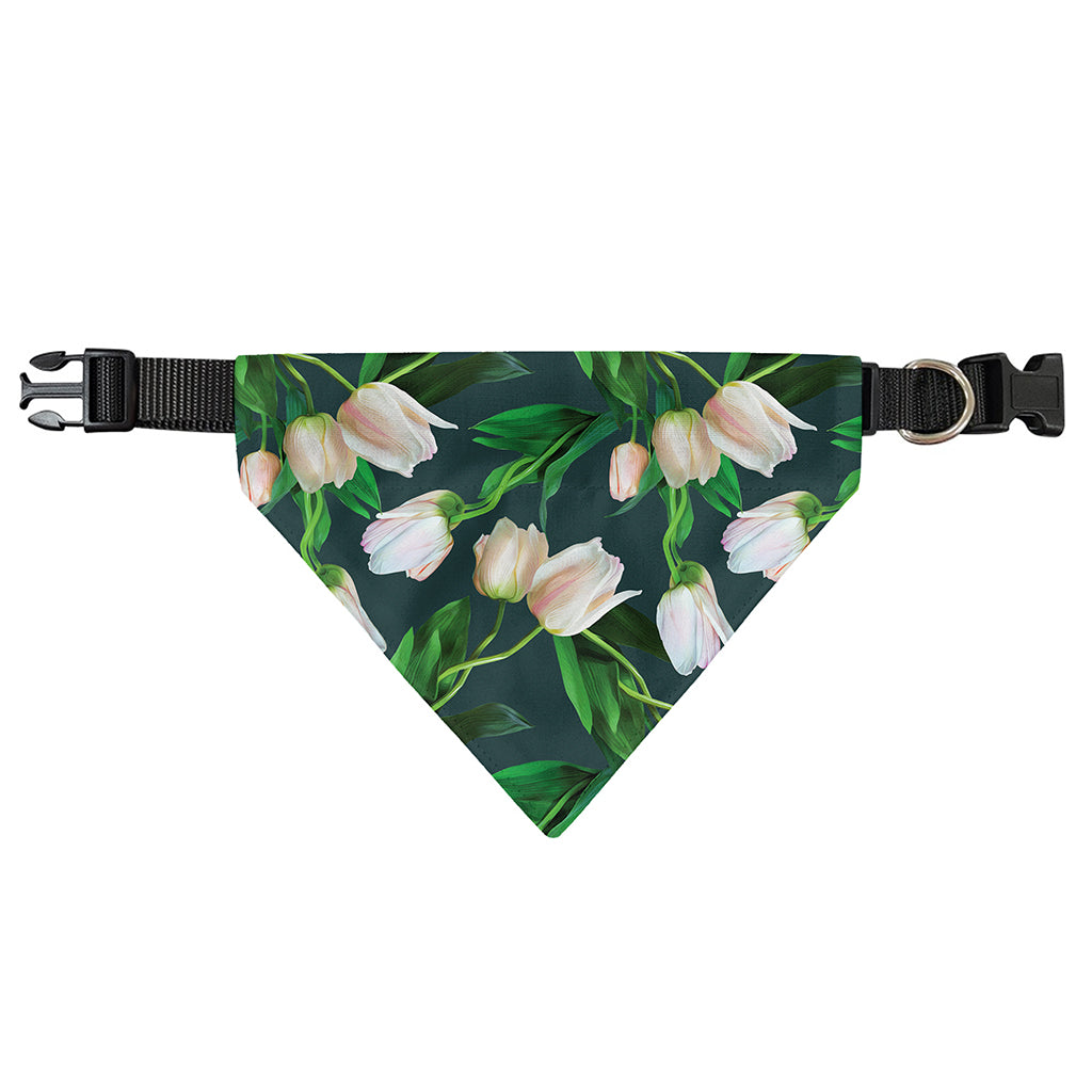 White Tulip Pattern Print Over The Collar Dog Bandana