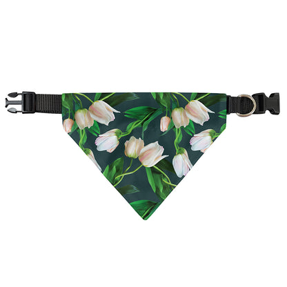 White Tulip Pattern Print Over The Collar Dog Bandana
