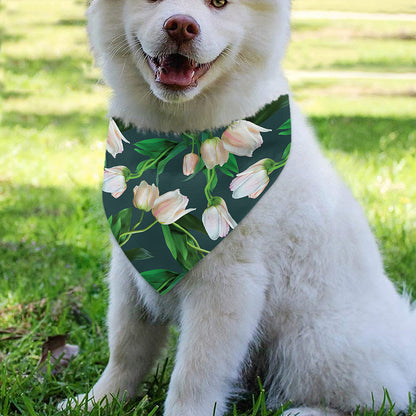 White Tulip Pattern Print Over The Collar Dog Bandana