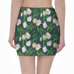 White Tulip Pattern Print Pencil Mini Skirt