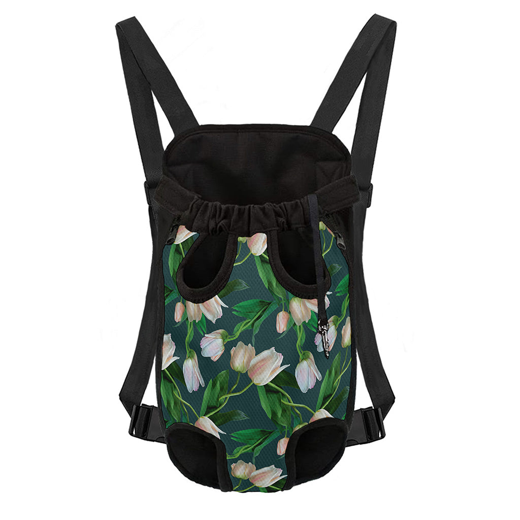 White Tulip Pattern Print Pet Carrier Backpack