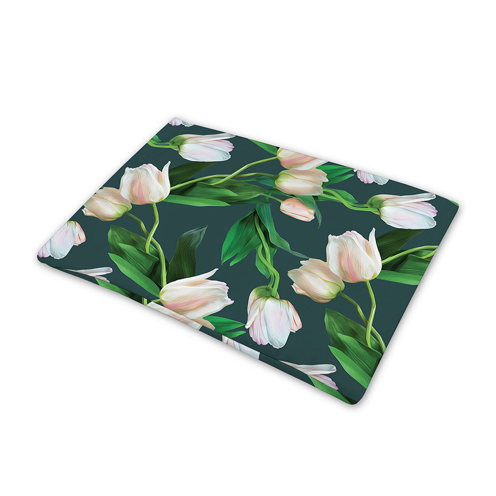 White Tulip Pattern Print Pet Cooling Mat Cover