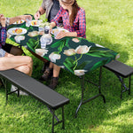 White Tulip Pattern Print Picnic Table Cover