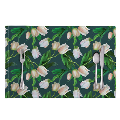 White Tulip Pattern Print Placemat