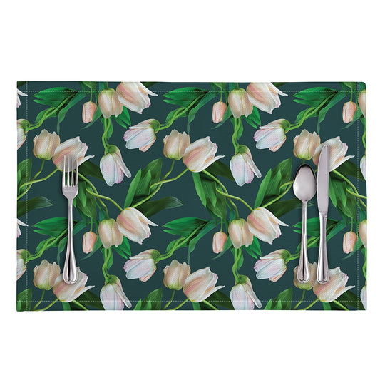 White Tulip Pattern Print Placemat