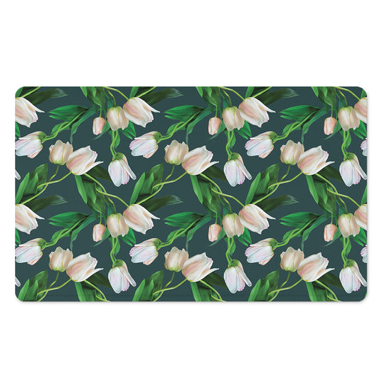 White Tulip Pattern Print Polyester Doormat