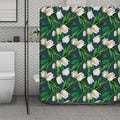 White Tulip Pattern Print Polyester Shower Curtain