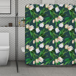 White Tulip Pattern Print Polyester Shower Curtain