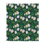 White Tulip Pattern Print Polyester Shower Curtain