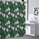 White Tulip Pattern Print Premium Shower Curtain