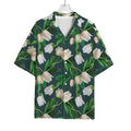 White Tulip Pattern Print Rayon Hawaiian Shirt