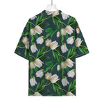 White Tulip Pattern Print Rayon Hawaiian Shirt