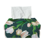 White Tulip Pattern Print Rectangle Tissue Box Cover