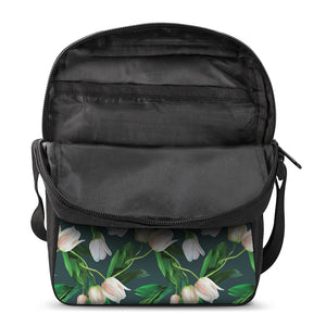 White Tulip Pattern Print Rectangular Crossbody Bag