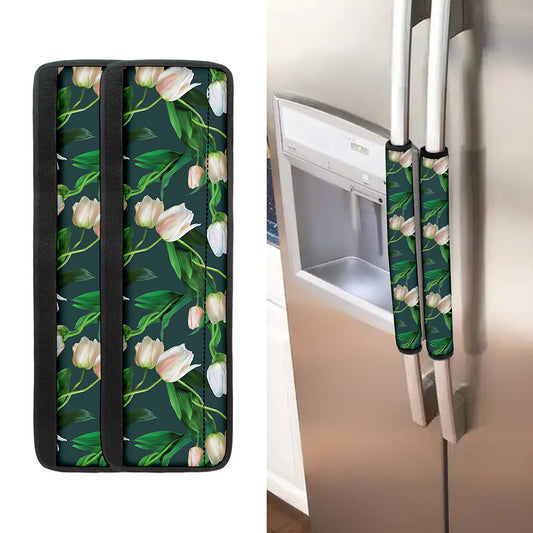 White Tulip Pattern Print Refrigerator Handle Covers