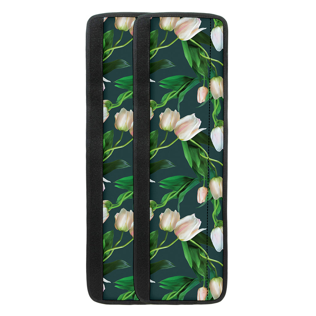 White Tulip Pattern Print Refrigerator Handle Covers