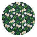 White Tulip Pattern Print Round Blanket