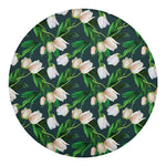 White Tulip Pattern Print Round Blanket