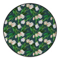 White Tulip Pattern Print Round Floor Mat