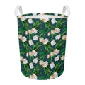 White Tulip Pattern Print Round Laundry Basket