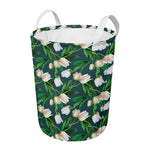 White Tulip Pattern Print Round Laundry Basket