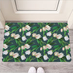 White Tulip Pattern Print Rubber Doormat