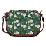 White Tulip Pattern Print Saddle Bag