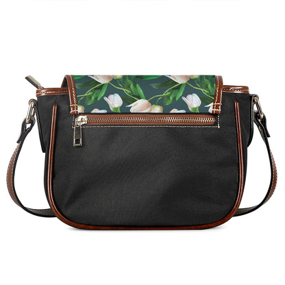 White Tulip Pattern Print Saddle Bag