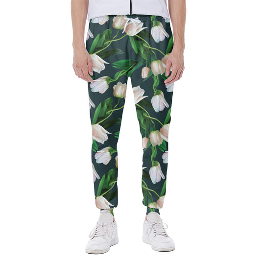 White Tulip Pattern Print Scuba Joggers