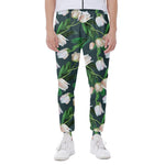 White Tulip Pattern Print Scuba Joggers