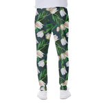 White Tulip Pattern Print Scuba Joggers